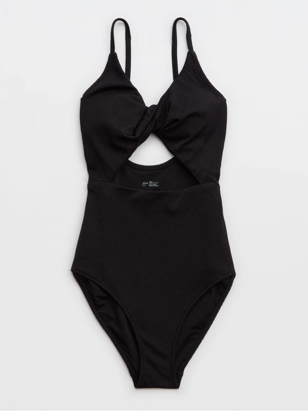 Aerie Shine Pique Twist Scoop One Piece Swimsuit Size Large Black